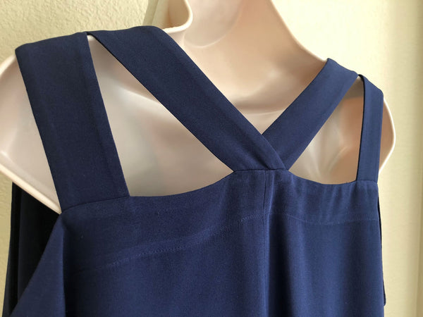 Ramy Brook Size Large Silk Navy Cold Shoulder Top