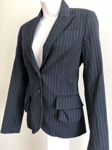 Theory Size 4 Navy Pinstripe Outside Pockets Blazer