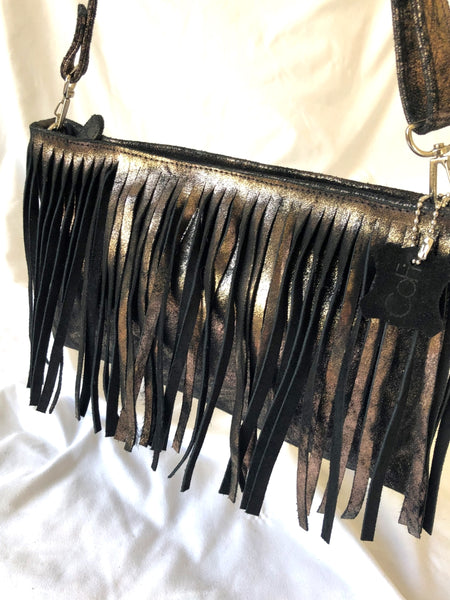 CoFi Metallic Leather Fringe Cross Body - NWOT