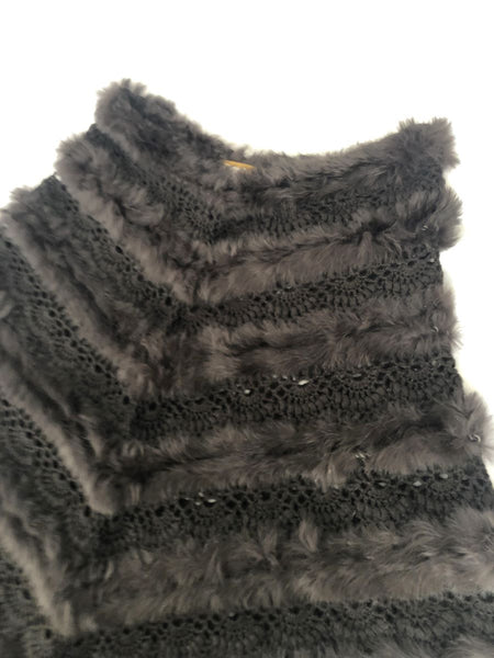 Donna Vinci Vintage Knit and Rabbit Fur Shawl