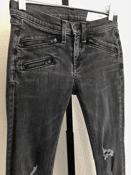 Rag & Bone Size 0 Gray Skinny Distressed Moto Jeans