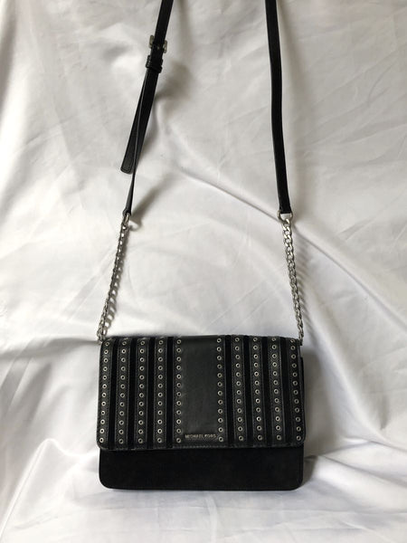 Michael Kors Black Suede Brooklyn Grommet Cross Body