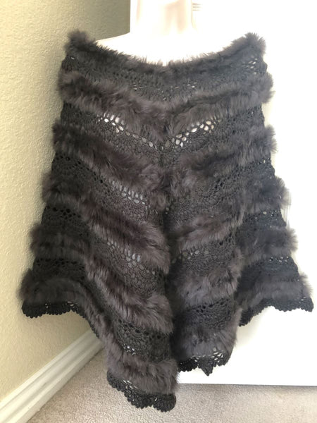 Donna Vinci Vintage Knit and Rabbit Fur Shawl