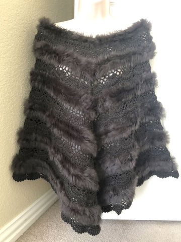 Donna Vinci Vintage Knit and Rabbit Fur Shawl