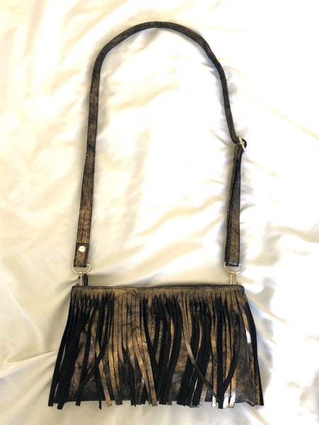 CoFi Metallic Leather Fringe Cross Body - NWOT