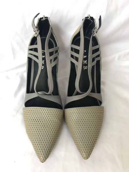 L.A.M.B. Boston Size 7 Gray Leather Perforated Heels