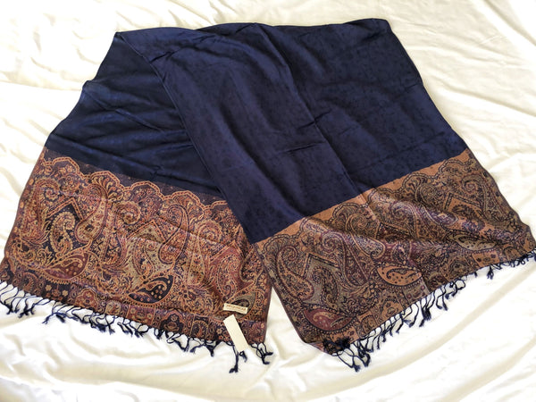 Pashmina Scarf in Indigo and Copper - CLEARANCE