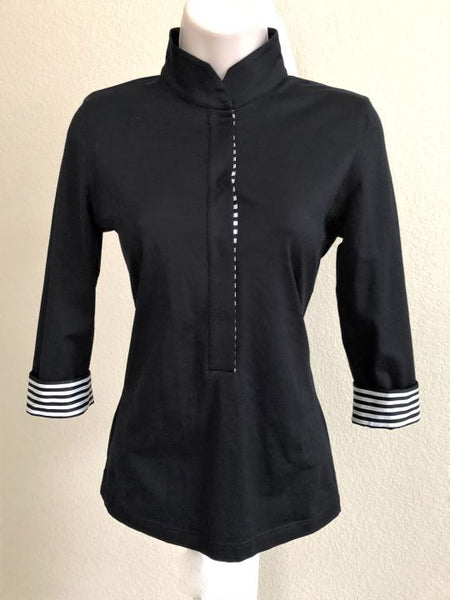 AKRIS Punto Size 6 Black Striped Collar Top