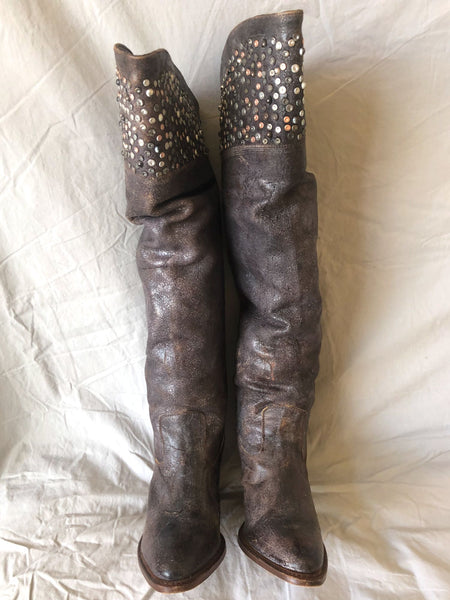 Frye Size 6 Tall Brown Studded Western Boots