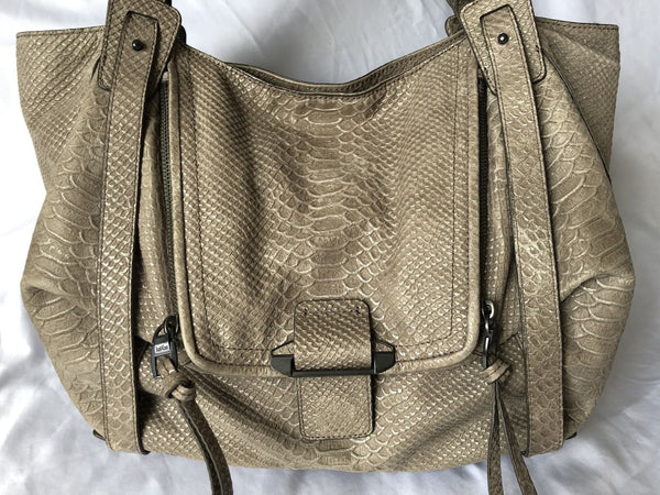 kooba Jonnie Gray Leather Snakeskin Bag