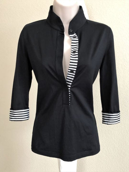 AKRIS Punto Size 6 Black Striped Collar Top