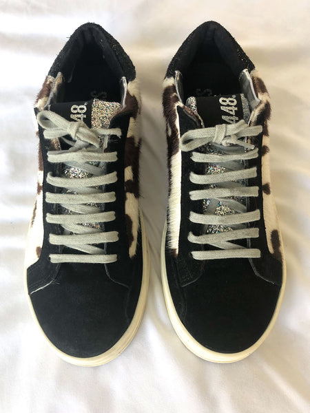 P448 Size 6.5 John Leather Cow Glitter Sneakers