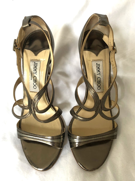 Jimmy Choo Size 7.5 Champagne Leather Heels