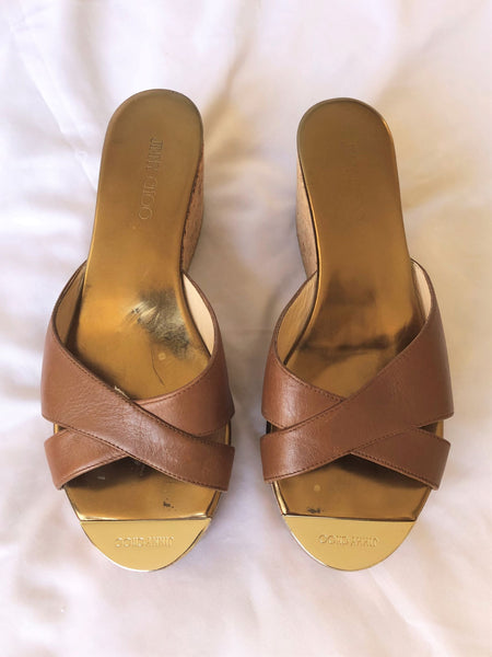 Jimmy Choo Authentic Size 8.5 Brown Wedge Sandal