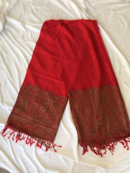 Pashmina Scarf in Red and Gold - CLEARANCE