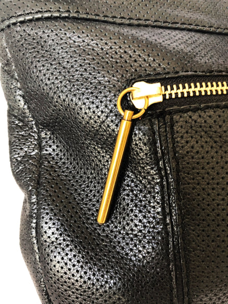 Elliott Lucca Black Leather Perforated Bucket Bag