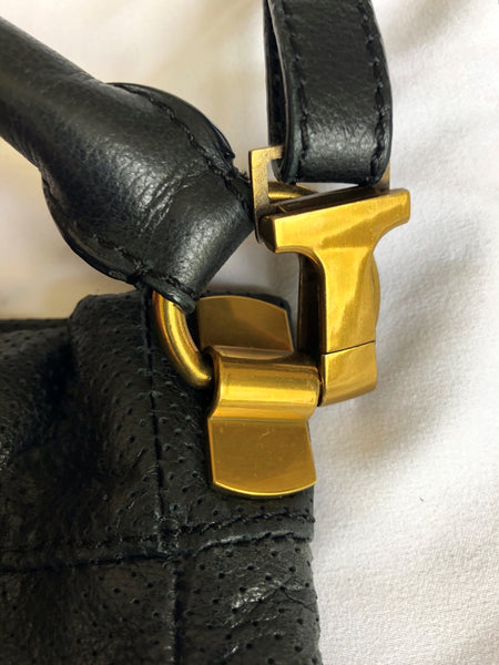 Elliott Lucca Black Leather Perforated Bucket Bag