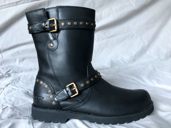 UGG Size 6 Black Fabrizia Studded Moto Boots