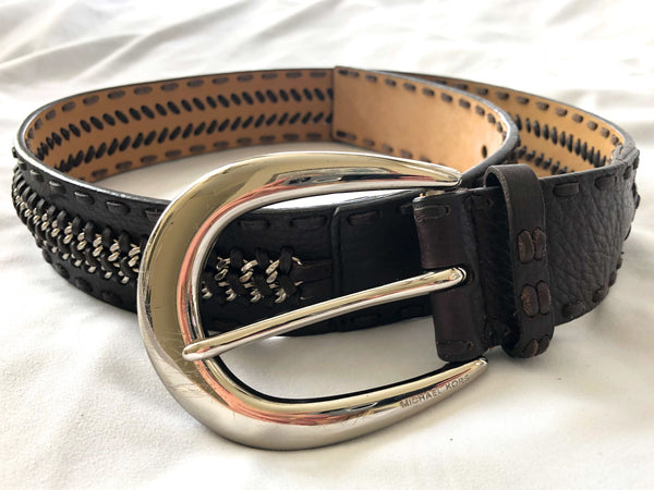 Michael Kors SMALL Brown Leather and Chain Belt