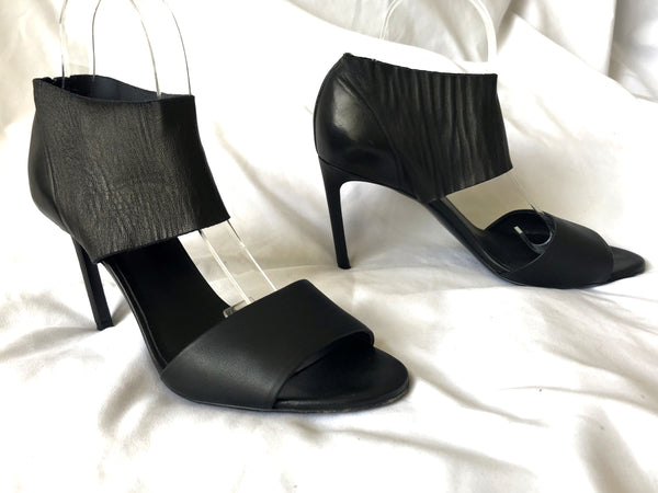 VINCE Size 9 Stephanie Black Leather Open Toe Heels