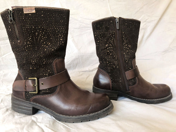 Pikolinos Size 6 Monza Brown Laser Cut Moto Boots