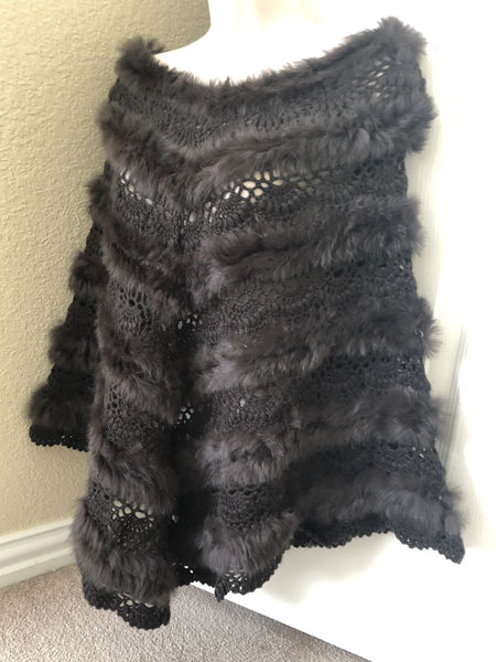 Donna Vinci Vintage Knit and Rabbit Fur Shawl