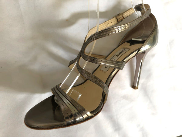 Jimmy Choo Size 7.5 Champagne Leather Heels