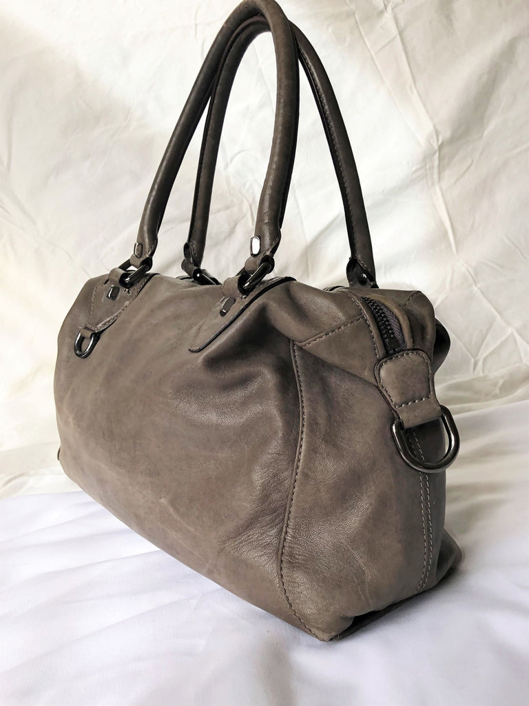 Dissona Italian Designer Gray Leather Bag – FABULUX