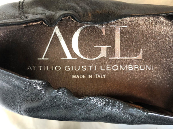 AGL Size 7 Black Leather Bow Pumps