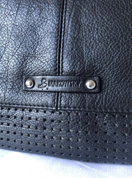 B Makowsky Black Leather Hobo Tote