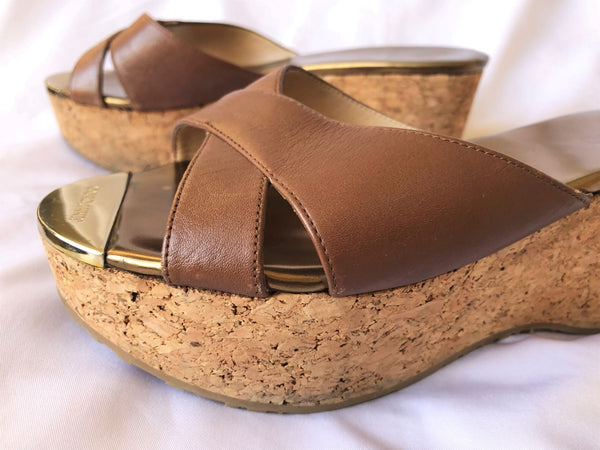 Jimmy Choo Authentic Size 8.5 Brown Wedge Sandal