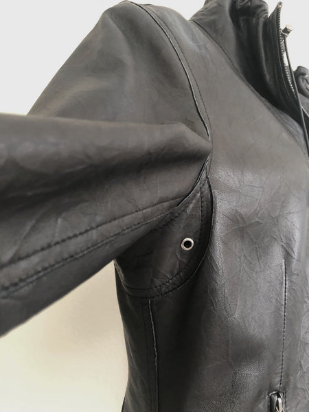Black Leather Jacket Size Medium Ruched Collar - CLEARANCE