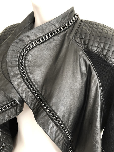 Yigal Azrouel Size 2 Black Leather and Knit Jacket - RETAILED AT $1,100