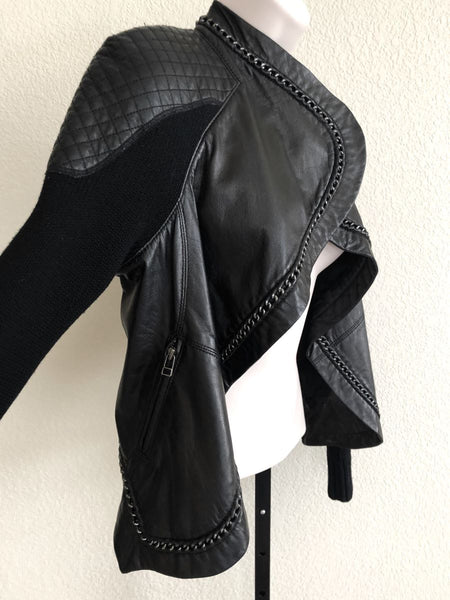 Yigal Azrouel Size 2 Black Leather and Knit Jacket - RETAILED AT $1,100