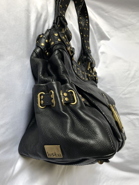 kooba Black Leather Gold Studded Bag