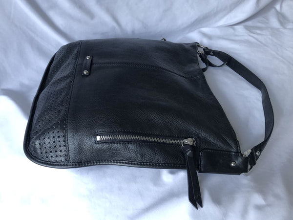 B Makowsky Black Leather Hobo Tote