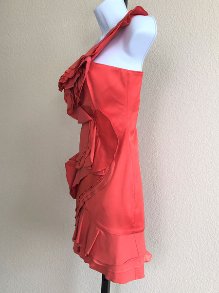 BCBGMaxazria Size 0 Jonesy - NEW - Coral One Shoulder Dress