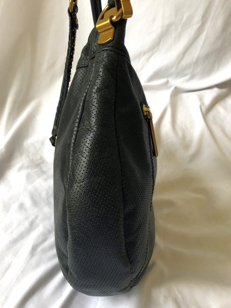 Elliott Lucca Black Leather Perforated Bucket Bag