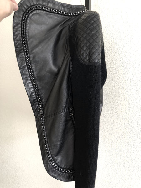 Yigal Azrouel Size 2 Black Leather and Knit Jacket - RETAILED AT $1,100