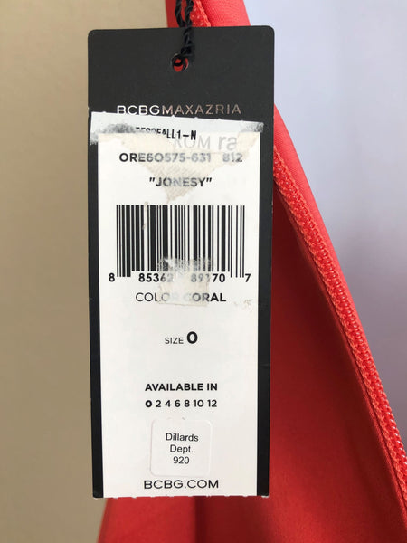 BCBGMaxazria Size 0 Jonesy - NEW - Coral One Shoulder Dress
