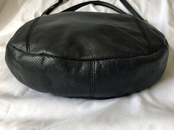 Elliott Lucca Black Leather Perforated Bucket Bag
