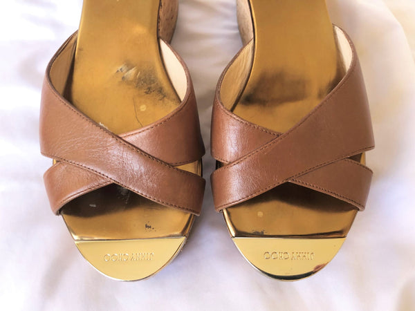 Jimmy Choo Authentic Size 8.5 Brown Wedge Sandal