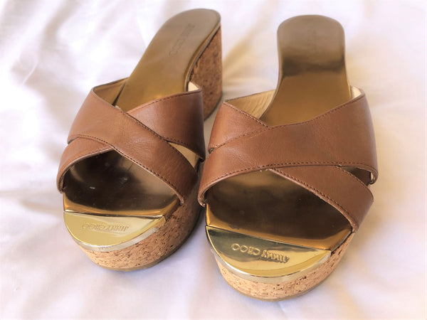 Jimmy Choo Authentic Size 8.5 Brown Wedge Sandal