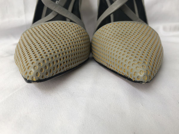 L.A.M.B. Boston Size 7 Gray Leather Perforated Heels