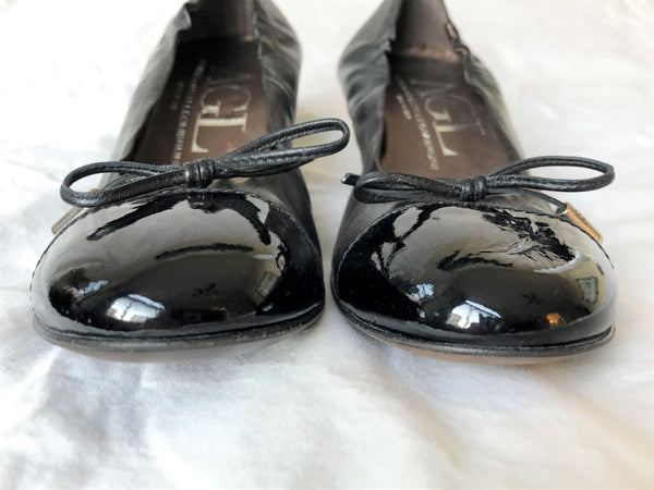 AGL Size 7 Black Leather Bow Pumps