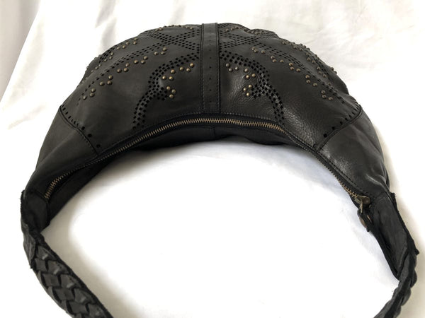 Kompanero Evie Black Leather Studded Hobo Bag