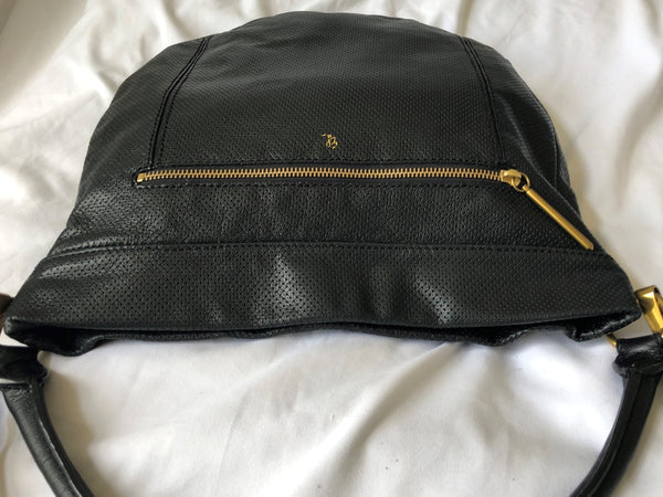 Elliott Lucca Black Leather Perforated Bucket Bag