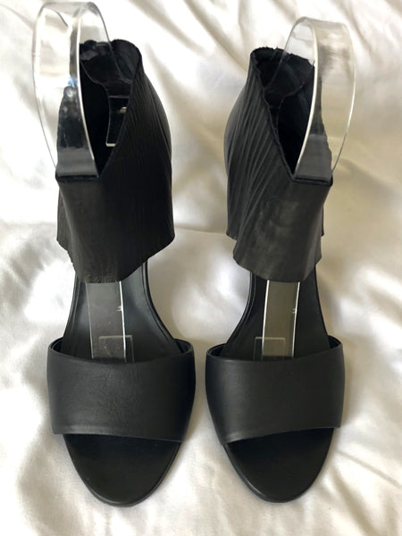 VINCE Size 9 Stephanie Black Leather Open Toe Heels