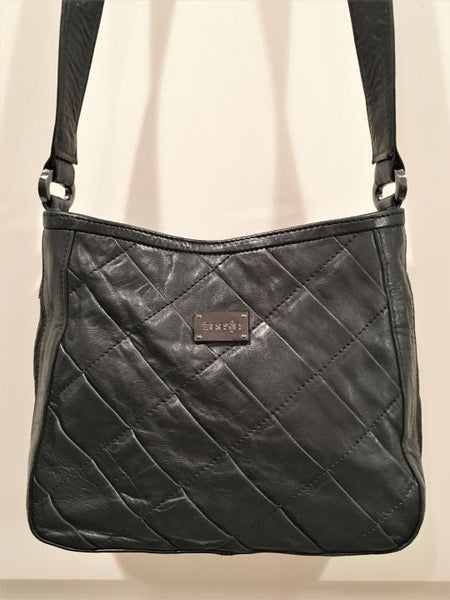 treesje Black Leather Quilted Crossbody Bag