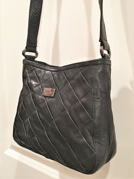 treesje Black Leather Quilted Crossbody Bag